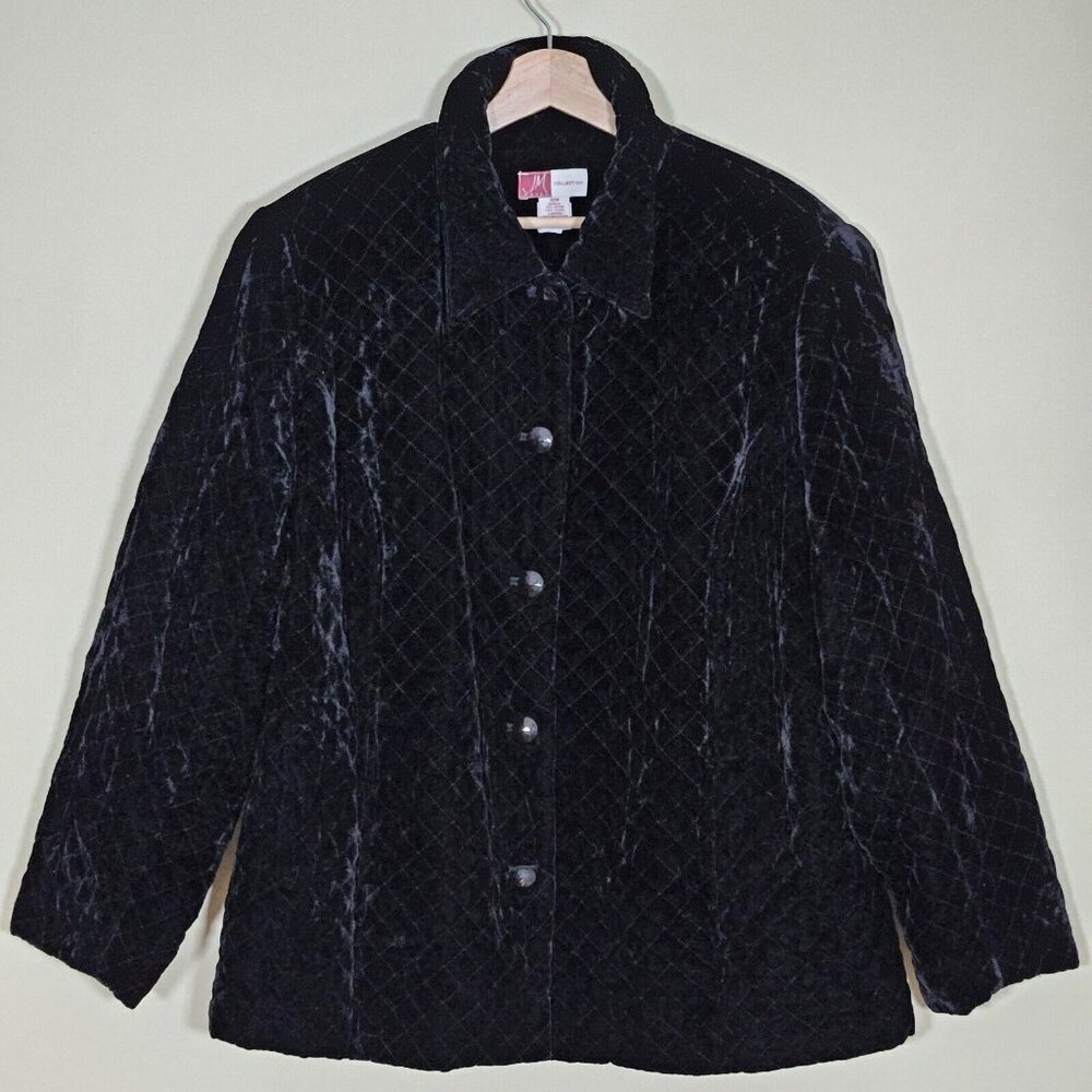 JM Collection Black Quilted Velvet Jacket Women 18W Lined Chic Grandma Versatile